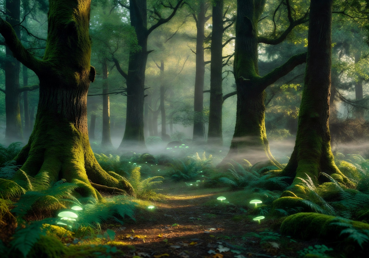 Mystical green forest representing the calm environment of Shield Slot social casino